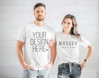 Mockup shirt voor stel: witte Bella Canvas 3001 (digitale download)