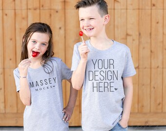 Kids Athletic Heather Shirt Mockup: Sibling & Family (Digital Download)