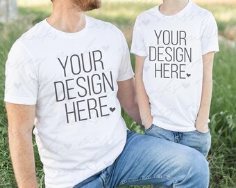 Father and Son White Shirt Mockup: Bella Canvas 3001 (Digital Download)