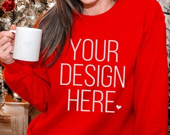 Red Gildan 18000 Christmas Sweatshirt Mockup (Digital Download)