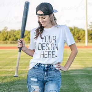 Gildan 64000 White Mockup | Gildan 64000 Mockup White Tshirt Mockup | Gildan Tshirt Mockup | White Shirt Mockup | Baseball Mom Model Mockup