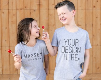 Kids Athletic Heather Shirt Mockup: Sibling Matching (Digital Download)