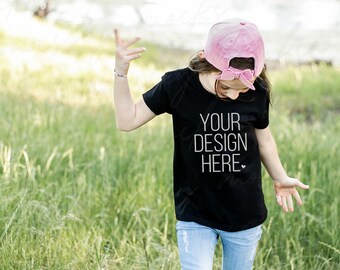 Bella Canvas Youth Mockup: Black Kids T-Shirt (Digital Download)