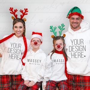 Family Christmas Mockup | Christmas Mockup | Family Hoodie Mockup | White Sweatshirt Mockup | Matching Family Mockup | Gildan Hoodie Mockup