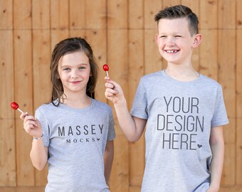 Kids Athletic Heather Shirt Mockup: Sibling & Family (Digital Download)