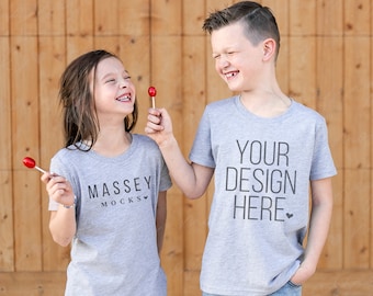 Athletic Heather Kids Shirt Mockup: Bella Canvas Sibling Shirt (Digital Download)