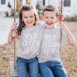 Kids Shirt Mock Up | Sibling Shirts Kid Mockup | Athletic Heather Shirt Mockup | Matching Family Shirt Mockup | Bella Canvas Youth Mockup