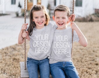 Kids Shirt Mock Up | Sibling Shirts Kid Mockup | Athletic Heather Shirt Mockup | Matching Family Shirt Mockup | Bella Canvas Youth Mockup