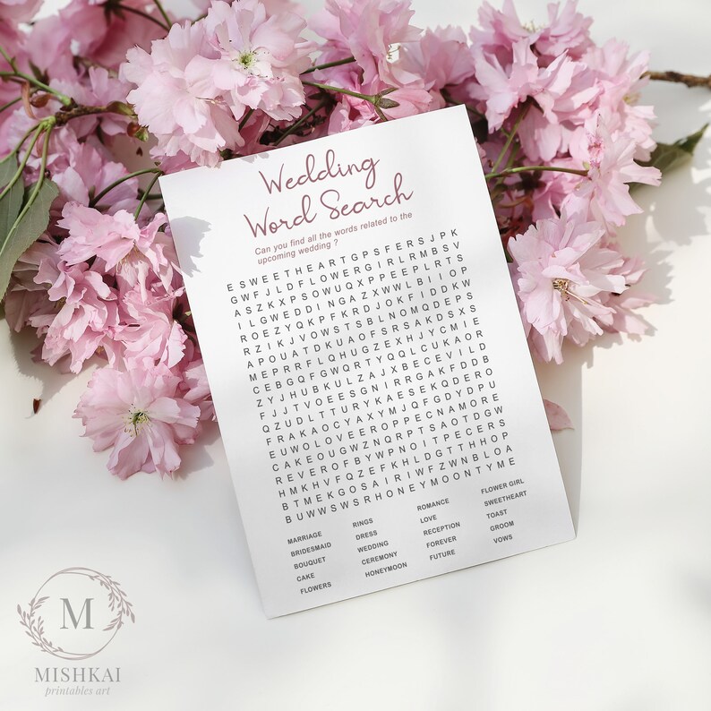 Wedding Shower Word Search Bridal Shower Game Printable Games Instant ...