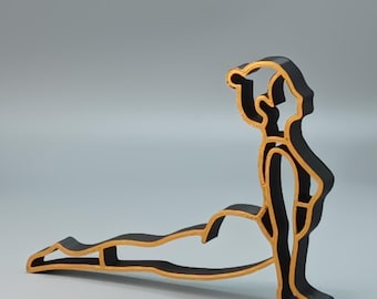 3D Printed Yoga Sculpture: Cobra Pose Figurine, Gold Accent