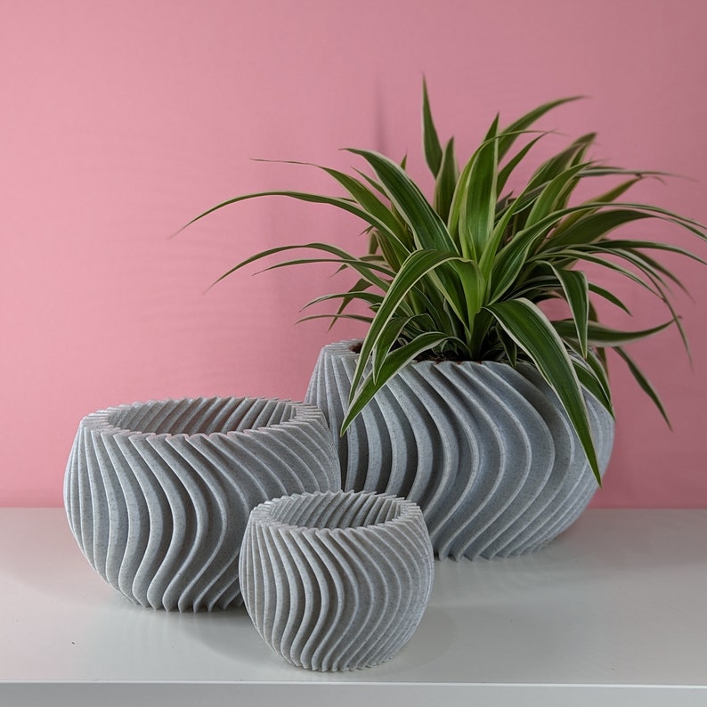 Minimalist Fluted Planter Pot, indoor plant pot, 3D Printed, home décor, eco-friendly, mothers day gift, many colours and sizes Marble effect colour