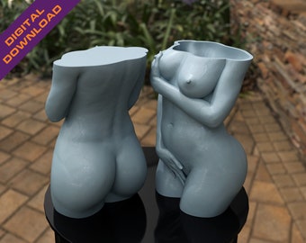 3D Print STL Cute Shy Naked Woman Pot Planter