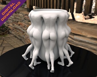 3D Print STL Female Body Butt Pot planter - Flower vase with Drainage Holes