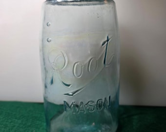 Antique Qt Aqua Root Mason Jar rb# 2510
