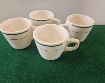 Vintage Set of 4 Green Striped Restaurant Ware Cups | Buffalo China USA