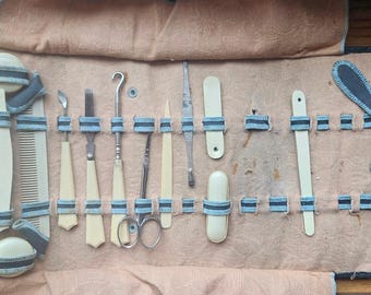 Antique 1890-1920 French Ivory (Celluloid) Manicure Set
