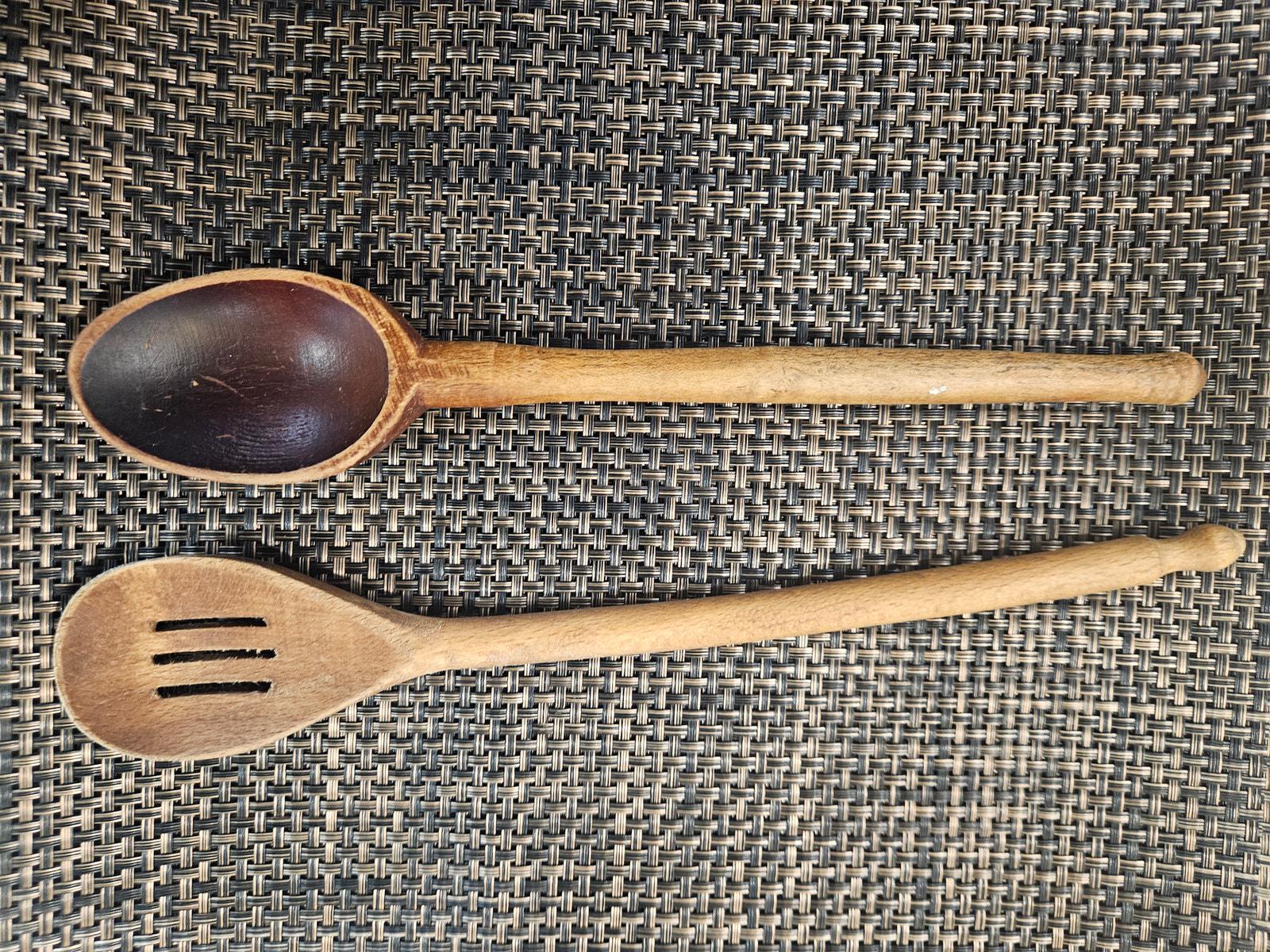 Vintage pair of wooden spoons with patina, Collectible, Wooden utensils