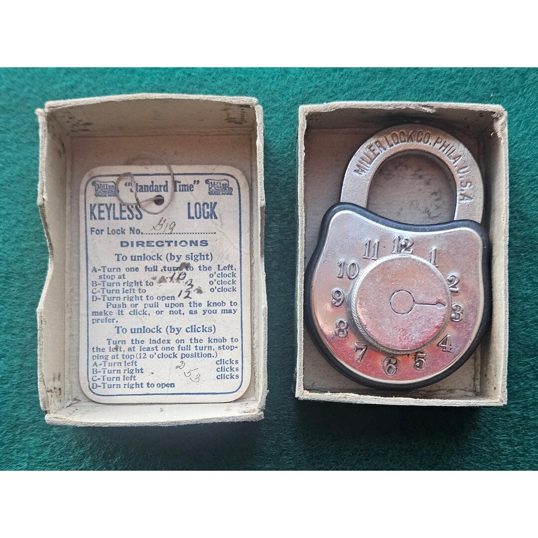 Antique Rare JB Miller Keyless Lock Co. Numberless Combination Padlock ...