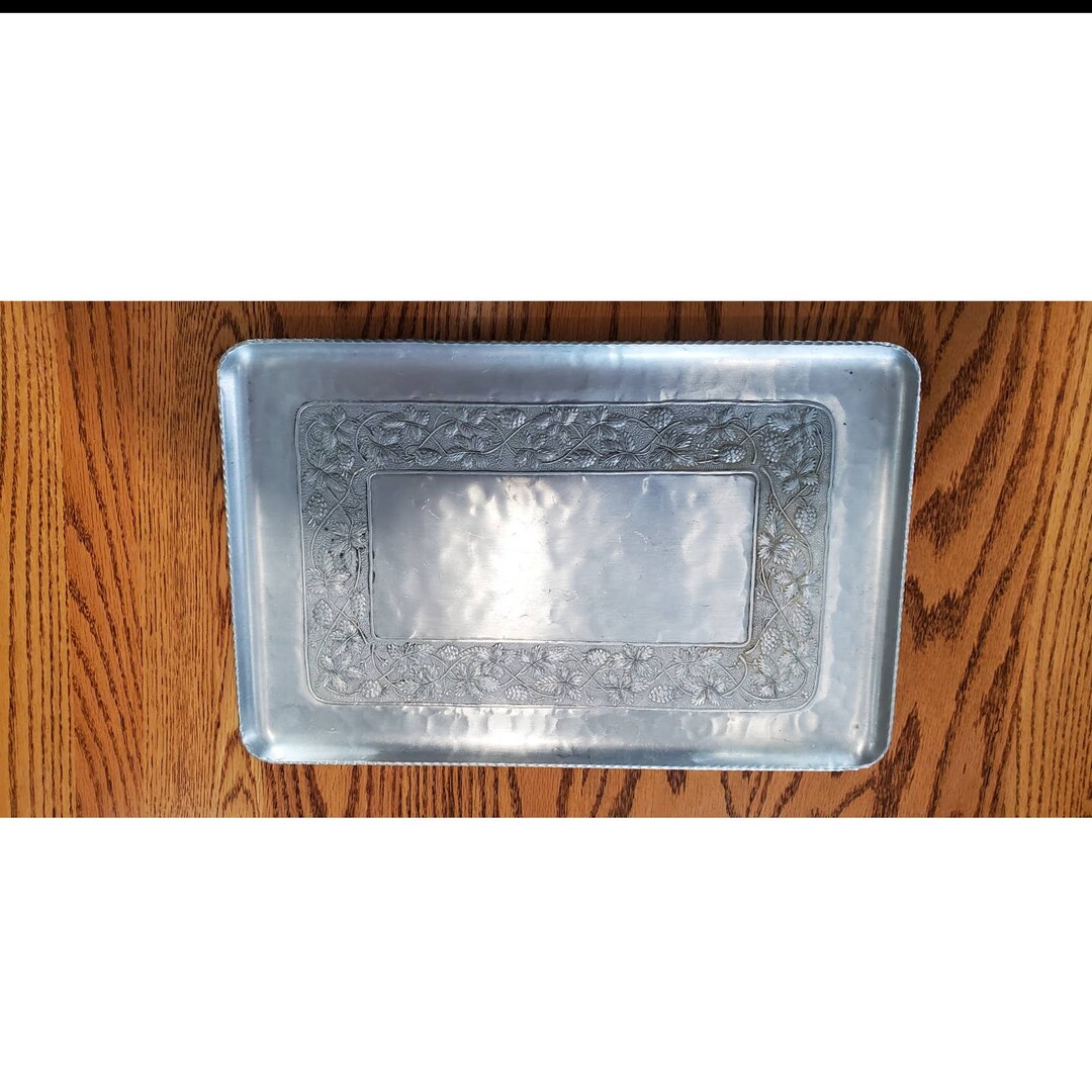 Vintage Hammered Aluminum Serving Tray by 1940's 1950's Pinecone