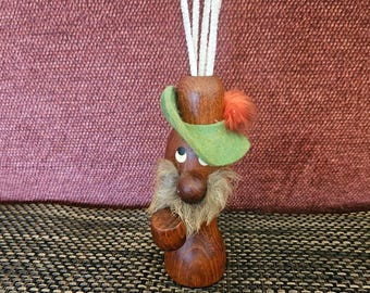 Vintage Mid Century Teak Pipe Cleaner Holder Denmark Comical Figure Tobacciana