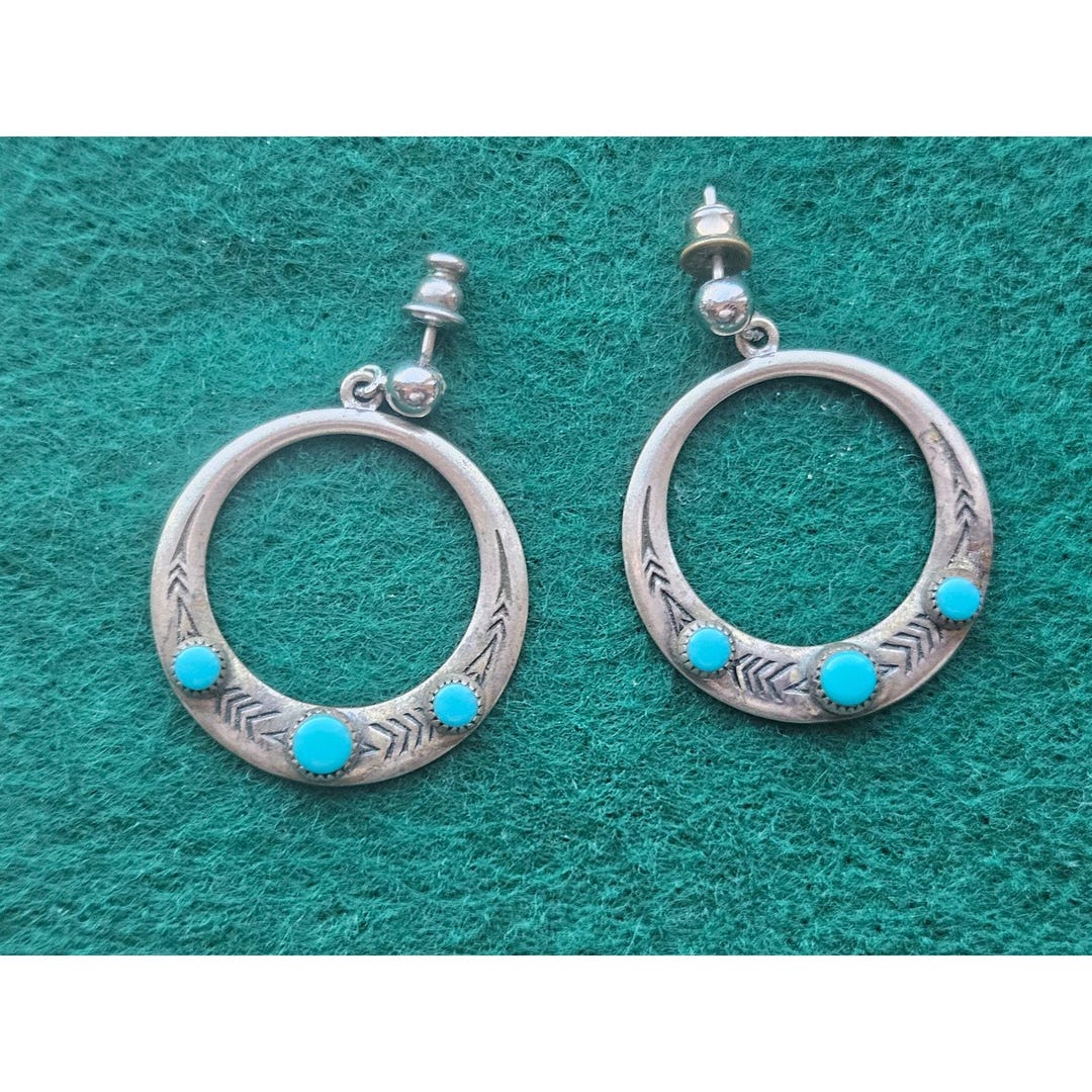 Vintage Navajo Sterling Silver and Turquoise Earrings - Etsy