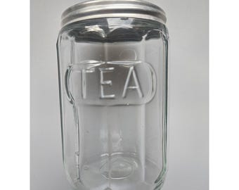 Vintage Ribbed Hoosier Tea Jar, 4 3/4 Inch and coffee jar is 7-inch, Antique Glass Jars, 1920's, Aluminum Lid,