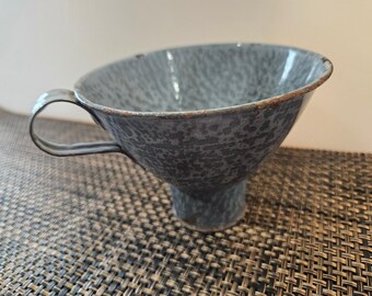 Antique Graniteware Enamel Gray Metal Canning Funnel for Fruit Jar.