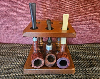Antique Wood Pipe Rack Cornwall Wood Products South Paris Maine Souvenir 6 Place Estate Pipe Rack / Stand