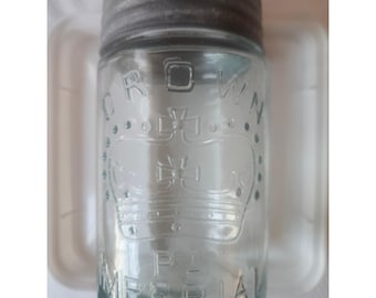Vintage CROWN PT IMPERIAL Aqua Blue pint fruit jar