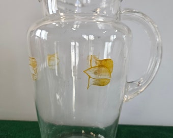 Petit pichet en verre de 1 litre avec motif tulipe vintage des années 1960