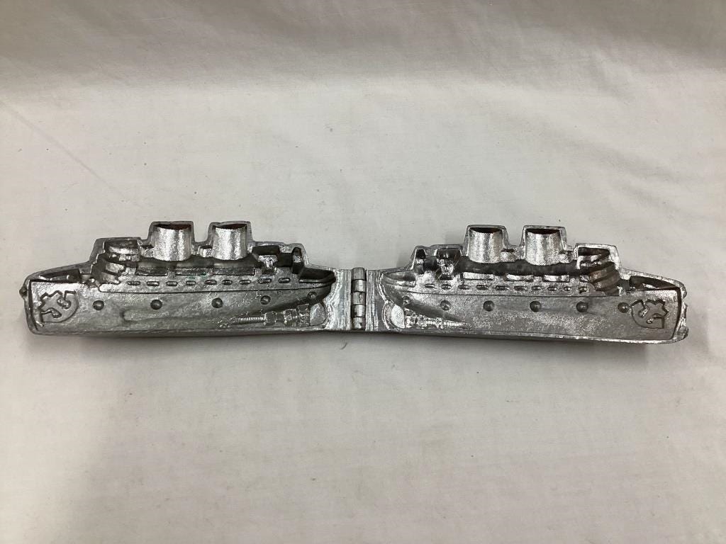 Vintage Pewter Ice Cream Chocolate Candy Hinged Mold SHIP #612 6” Long