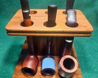 Vintage Mid-Century Double-Sided Pipe Rack - 6 Pipe Holder Wood Pipe Stand Decatur Industries