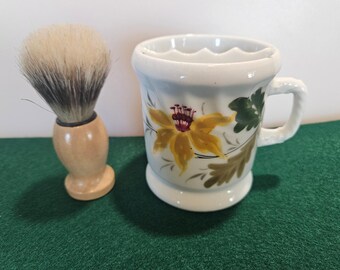 Vintage Early Shaving Mug Peach Pink Floral Gold Rim.