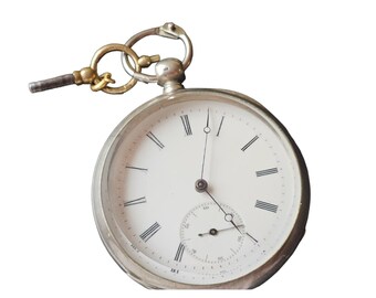 A. Amez Droz Neuchâtel Swiss Key Wind & Set .800 Silver Half Hunter Case Pocket Watch