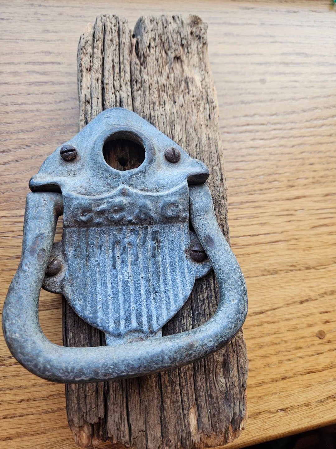 Antique Galvanized DOOR RINGKNOCKER Marked C.C.&G Still on Original