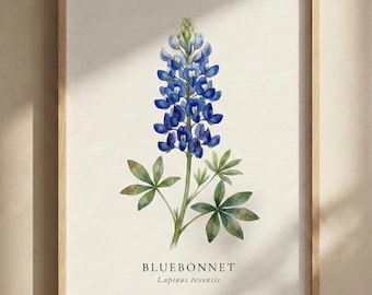 Texas State Bluebonnet Digitaldruck, Texas Wildblumen Kunst, Minimal Natur Poster