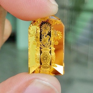 Honingkwarts fantasie geslepen edelsteen, met de hand gesneden diepdruk losse steen, uniek verzameljuweel voor ring- of hangersieraden