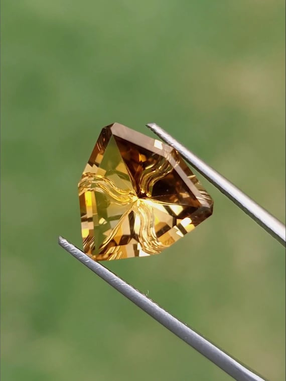Natural Champagne Quartz Fantasy Cut Gemstone | Pinwheel Fantasy Carving | One of a Kind Collector Gem | Luxury Jewelry Stone