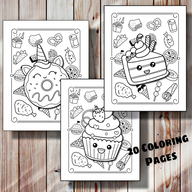 20 cute kawaii food coloring pages pack 1 printable instant etsy ireland