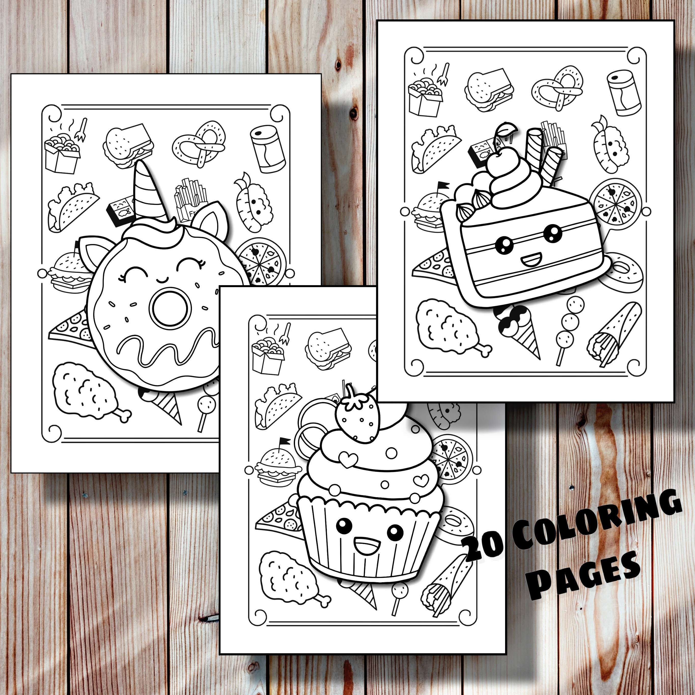 20 Cute Kawaii Food Coloring Pages Pack 1 Printable Instant Download 