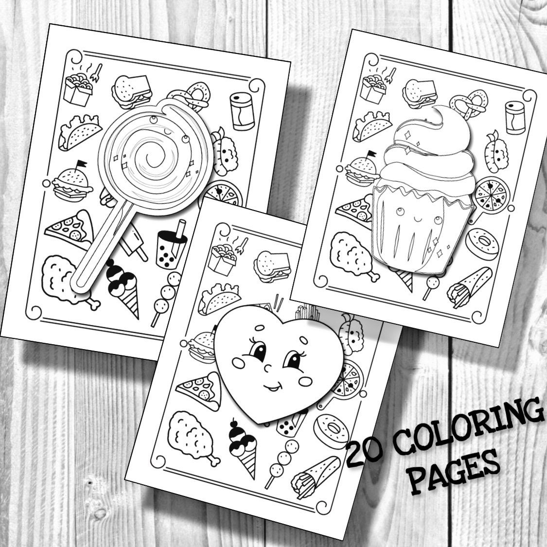 20 cute kawaii food coloring pages pack 2 printable instant etsy