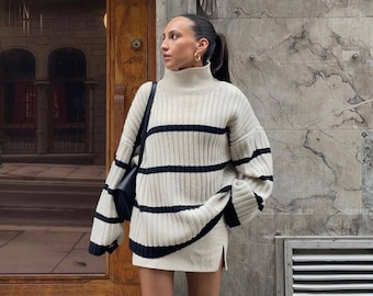 TRİKO KNİTWEAR SWEATER - Standard Size - Oversize - white Sweater - Black Sweater -  75cm height