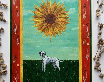 Sunflower and Dog - A4 Sized Print