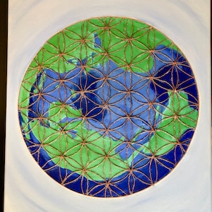 Copper Flower of Life Canvas – Sacred Geometry Wall Art | Healing Energy, Earth Harmony, Frequency Art for Meditation & Home Decor