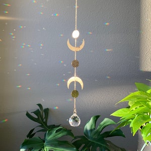 Moon phase Suncatcher, Rainbow Maker, Dopamine Decor, Crystal Prism Sun Catcher, Light Catcher, Feng Shui Decor, Hanging Crystal Suncatcher