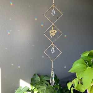 Snake Suncatcher, Rainbow Maker, Serpent Suncatcher, Crystal Prism, Light Catcher, Witchy Sun Catcher, Hanging Crystal, Whimsigoth decor