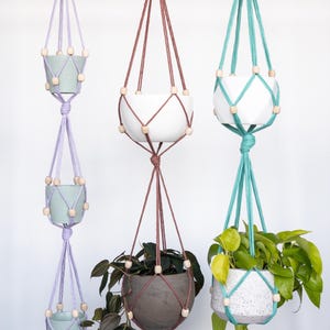 Beaded Double Plant Hanger No Tassel  - Macrame Plant Hanger Adjustable Beads, Tiered Plant Hanger, Hanging Planter, Minimalist Plant Hanger
