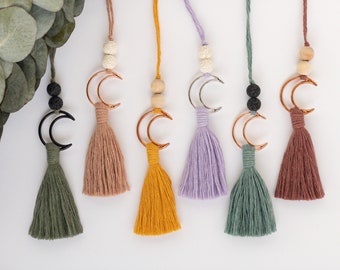 Moon Tassel Car Charm Diffuser, Moon Rearview Mirror Charm, Boho Car Accessories, Goth Car Accessories, Interior Car Decor, Moon Ornament