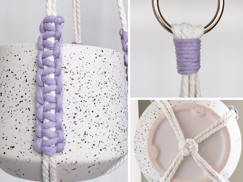 Minimalist No Tassel Macrame Plant Hanger with Customizable Accent Colors - No Tail Hanging Plant Holder, Pet friendly plant hanger afbeelding 4