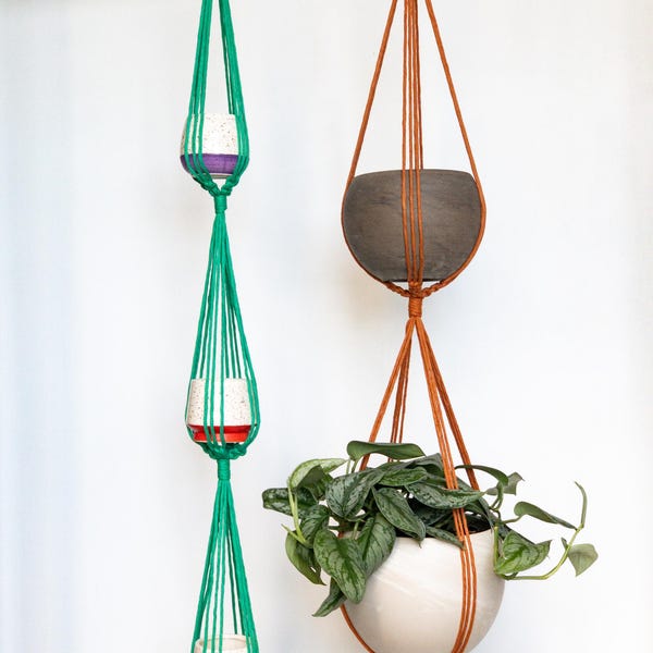 Double Plant Hanger #2 - Triple Plant Hanger, Hanging Planter, Macrame Plant Hanger, Hanging Plant Holder, Recycled Cotton Plant Hanger